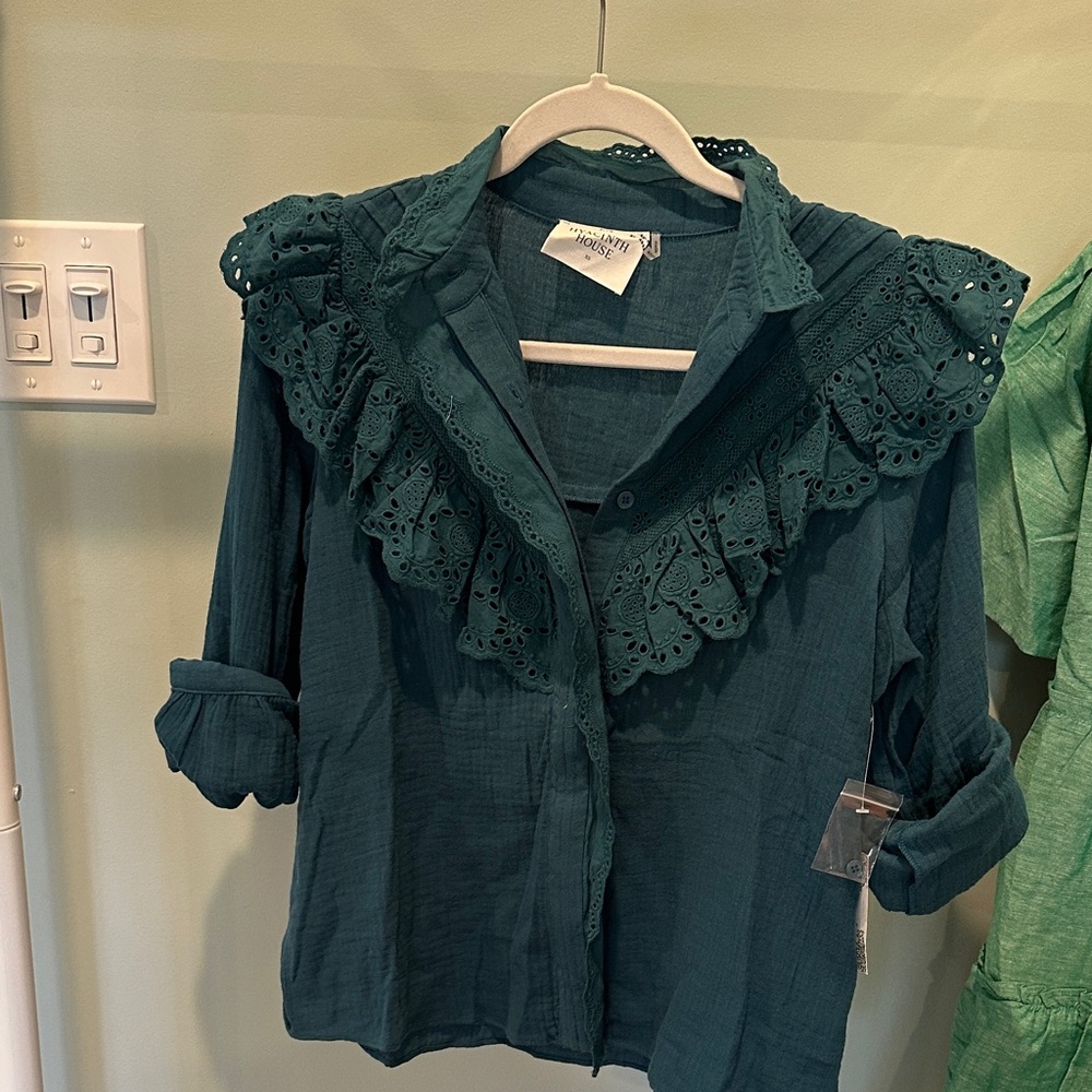 Hyacinth House Teal Eyelet Tatum Blouse - XS
